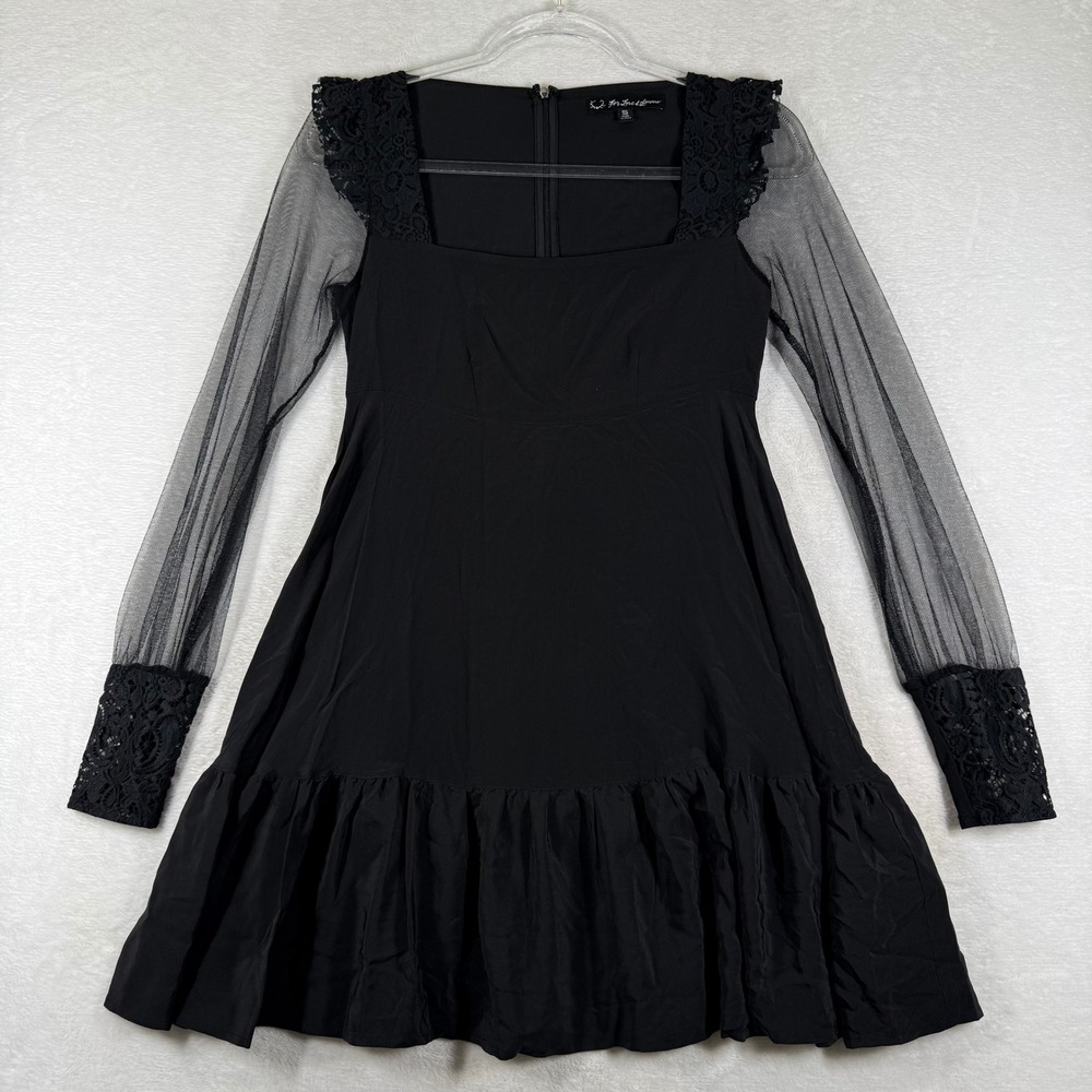 For Love & Lemons Black Silk Sheer Lace Mini Dress Womens S